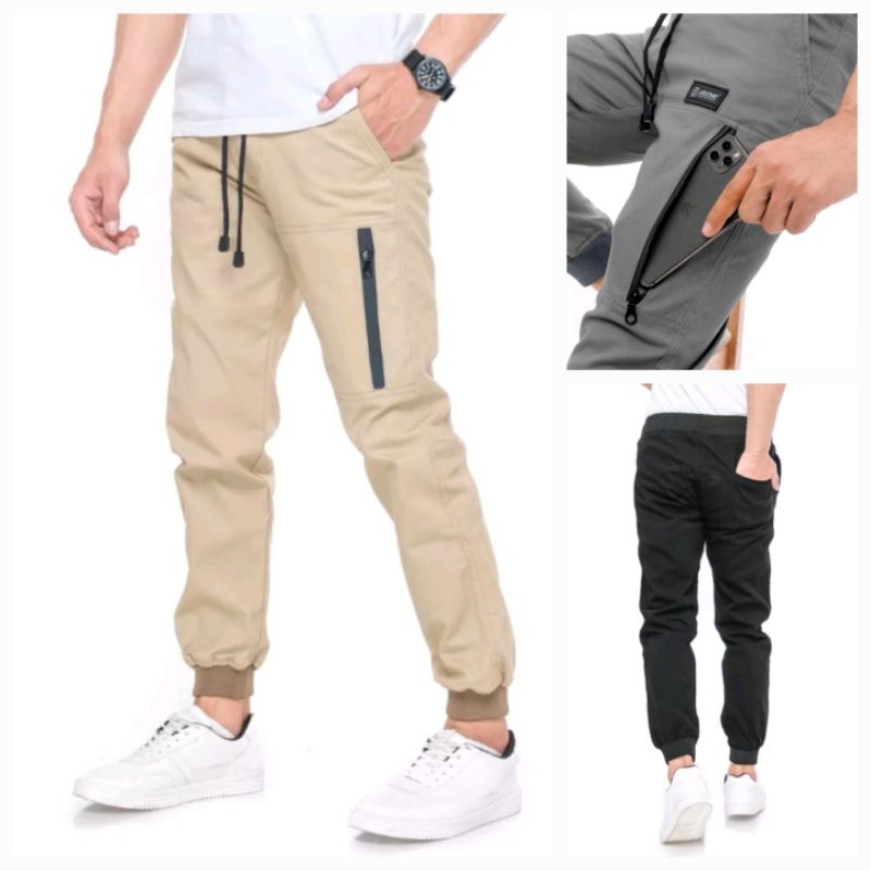 Celana Panjang Jogger Pria Original / Celana Jogger Pants Premium Outfit / Celana Jogger Panjang Zip