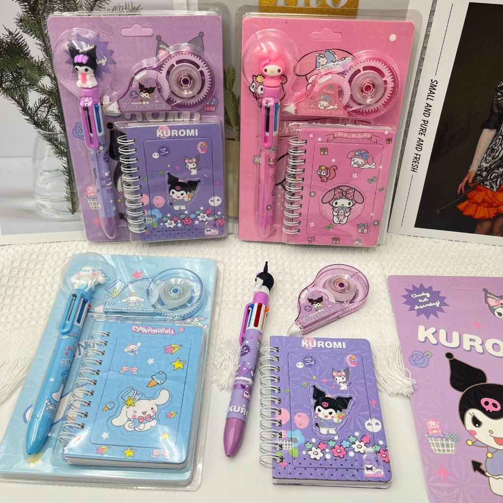 

SL88 - Sanrio Set Perlengkapan Alat Tulis Karakter Sanrio Pulpen + Correction Tape + Notebook Mini Kuromi Cinnamoroll My Melody