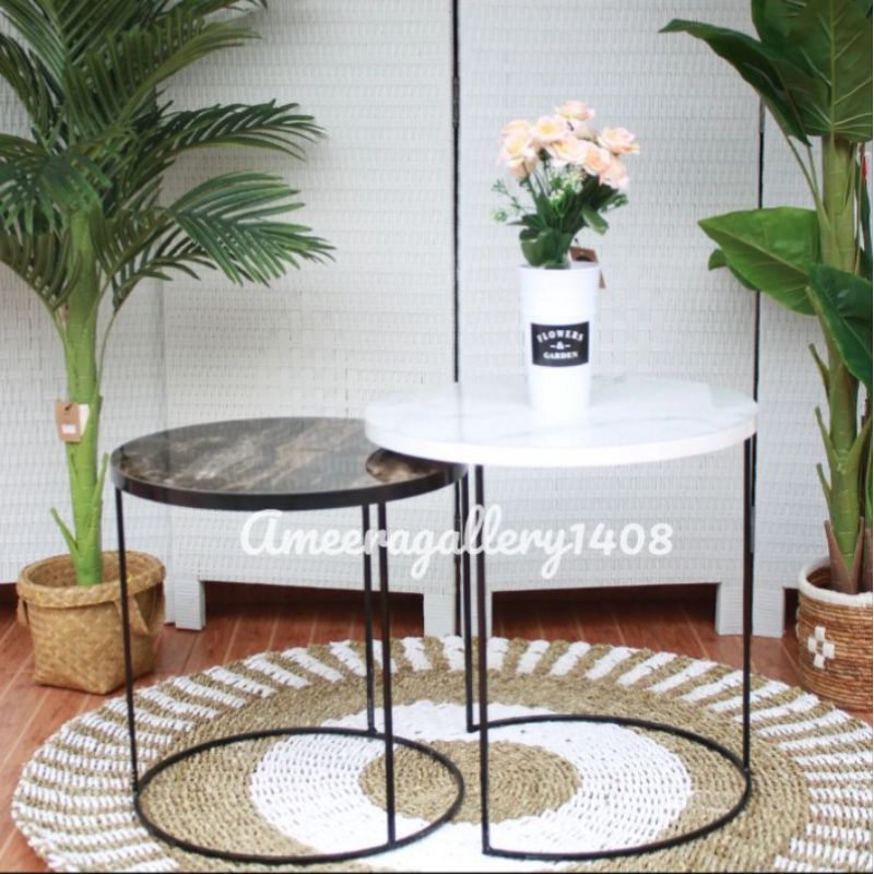 meja 2in 1 industrial / meja kaki besi / meja tamu / meja ruang tamu / meja bulat