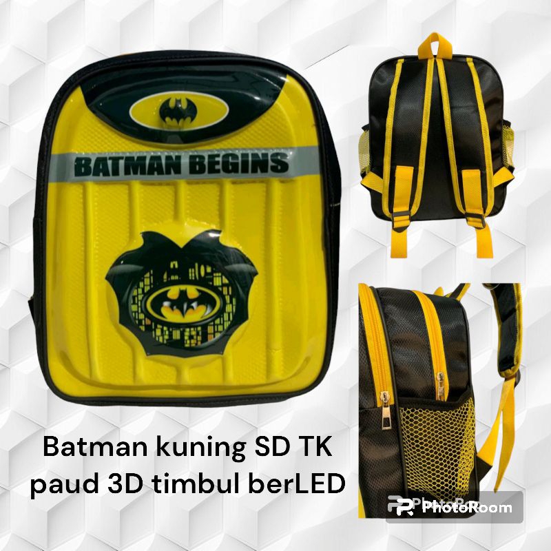 tas anak karakter Batman kuning/ tas sekolah anak laki-laki berLED