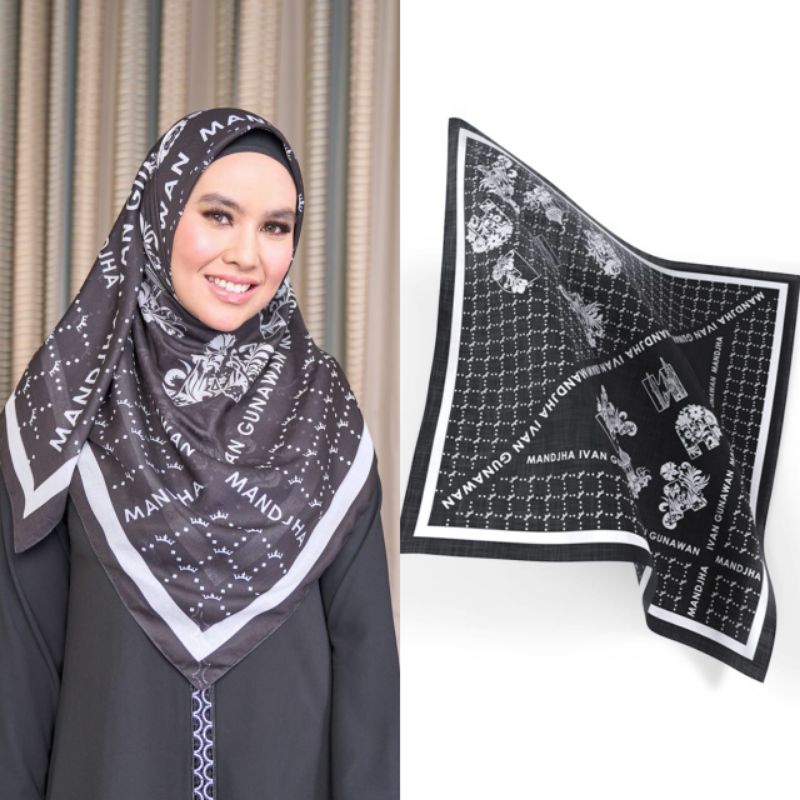 Mandjha Spesial Free Box Ivan Gunawan Fashion Scarf Original Hijab Motif Graffiti Chic Black, Produk
