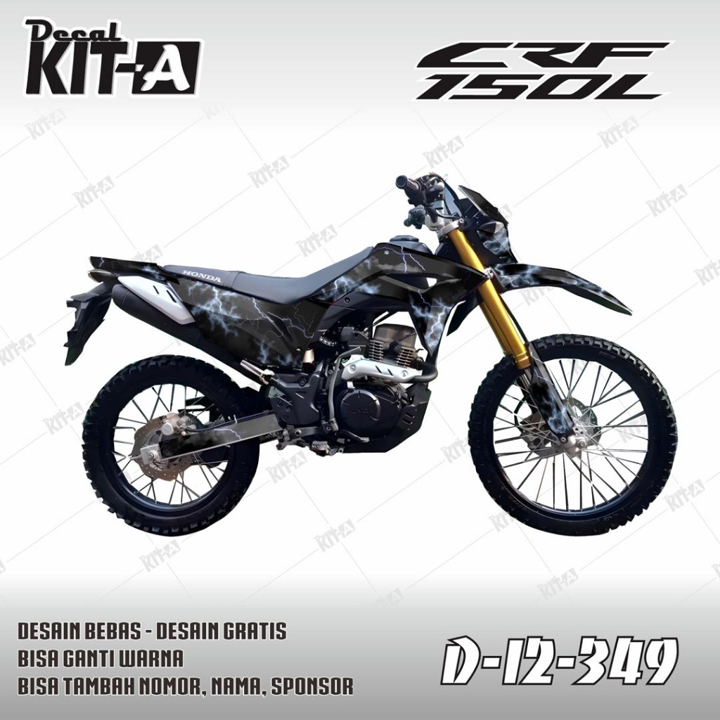 Decal Honda CRF 150L MOTIF SUPERMOTO PETIR HITAM ABU D-I2-349