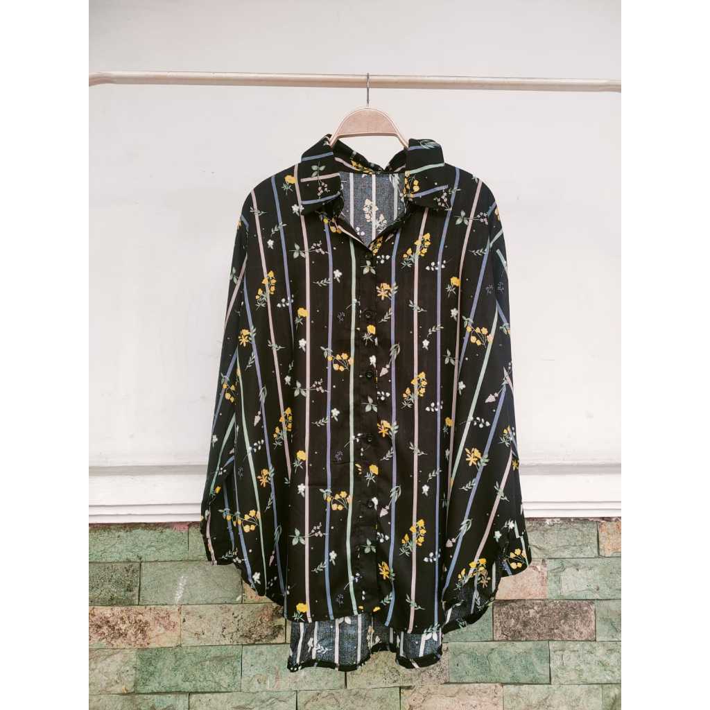 Kemeja motif bahan katun rayon jumbo ld 120cm