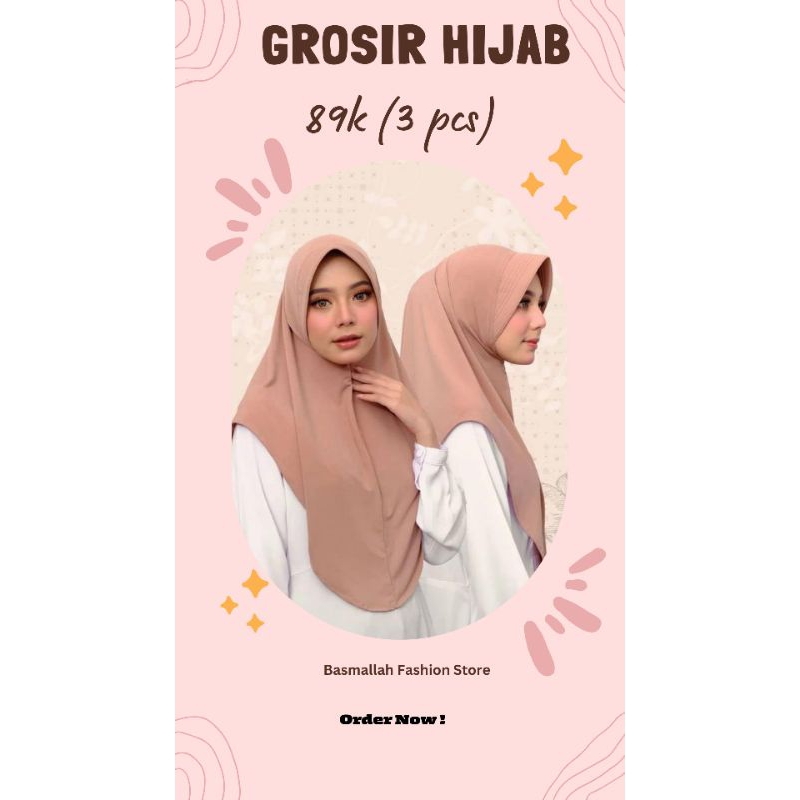 (Grosir 3pcs Hijab) Bergo Hamidah Instant Bahan Jersey