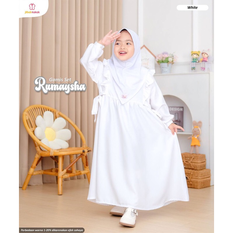 Gamis Anak Putih White Perempuan Set Hijab Rumaysha Jilbab Kakak