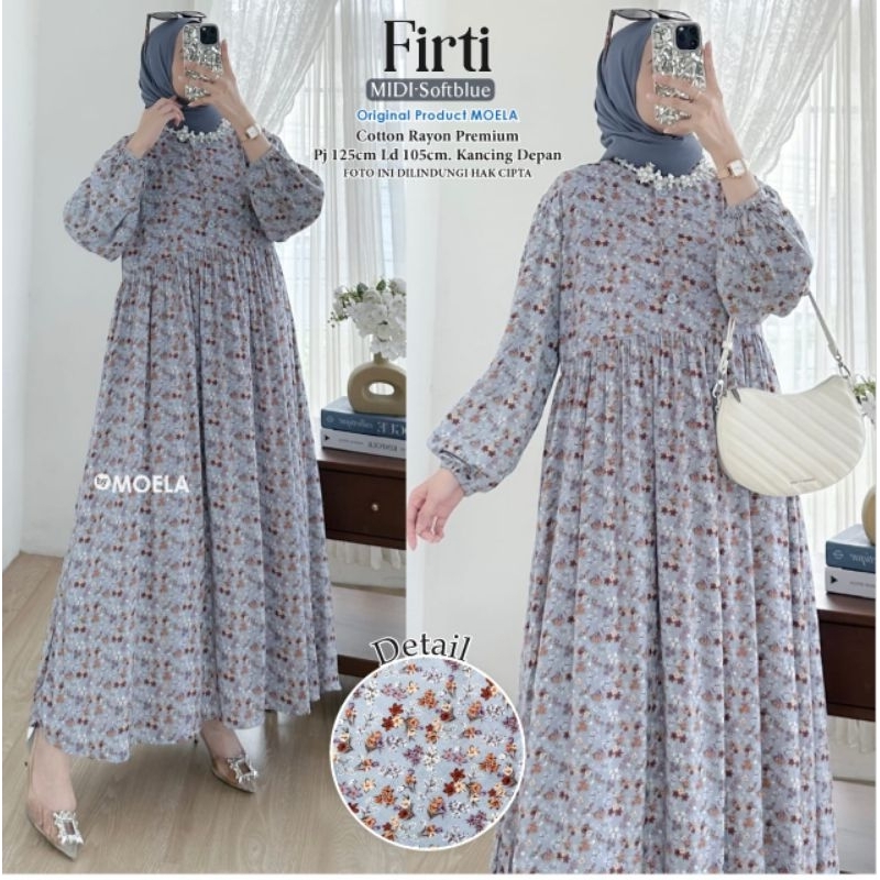 Firti Midi By Moela - Midi Dress Rayon Premium Motif Bunga XL Ld105 Busui Kancing Depan Best Seller