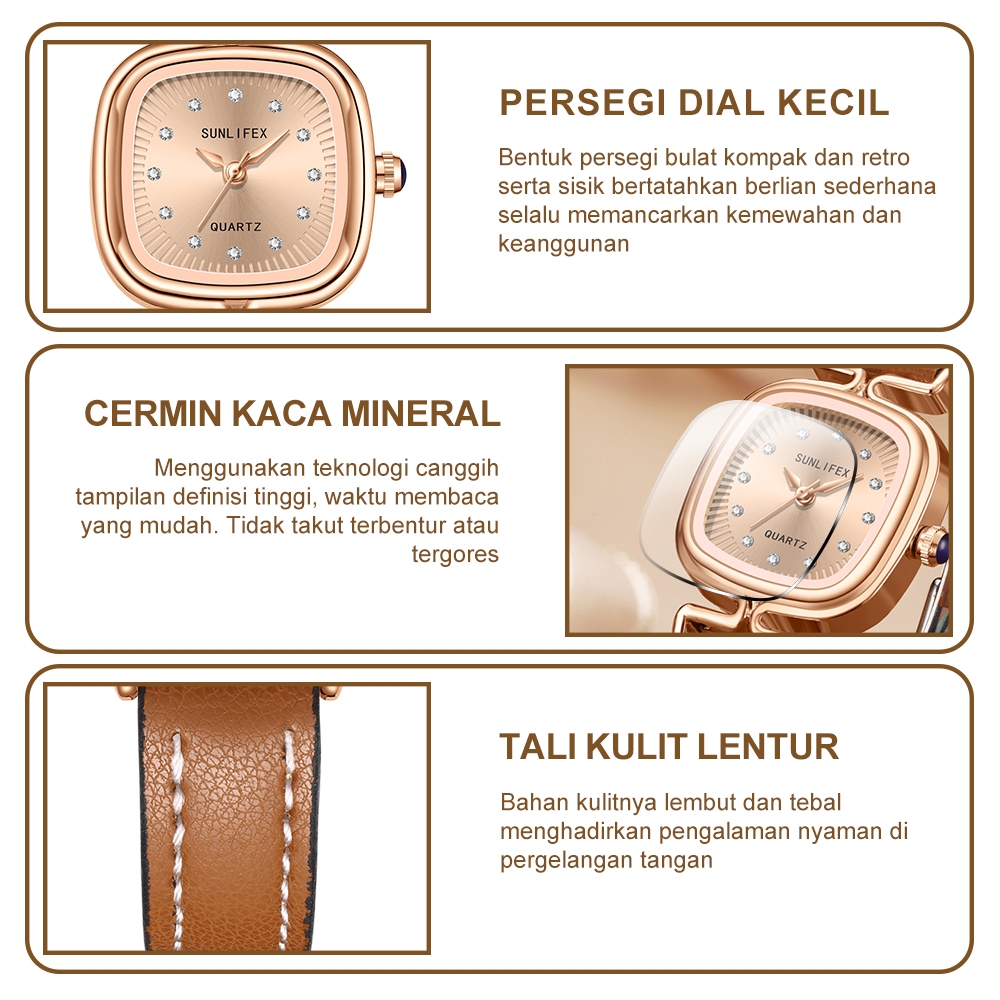 Sunlifex Jam Tangan Wanita Original Korea Retro Anggun Kuarsa Berlian Jam Tangan Cewek-7