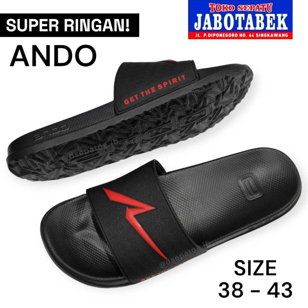 [COD] SANDAL SLIDE PRIA ANDO CASUAL SANTAI SIZE 38 39 40 41 42 43 FULL HITAM MERAH FLAT SOLE KARET P
