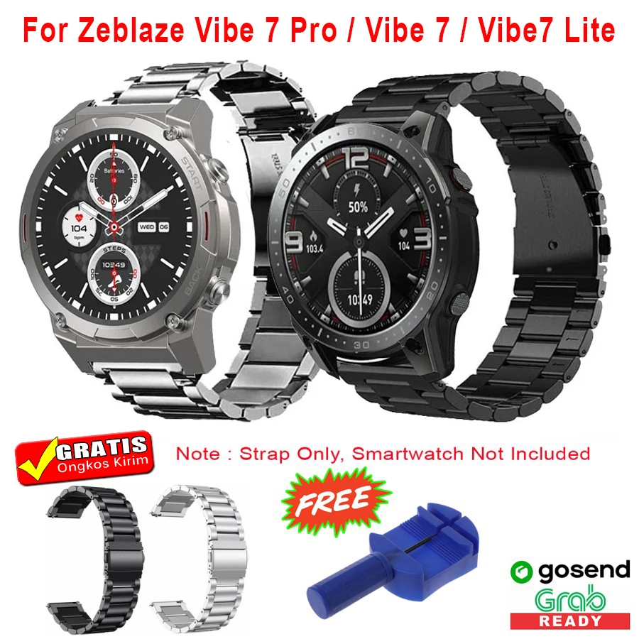 STAINLESS STEEL METAL STRAP ZEBLAZE VIBE 7 PRO / VIBE 7 / VIBE 7 LITE TALI JAM RANTAI 22MM