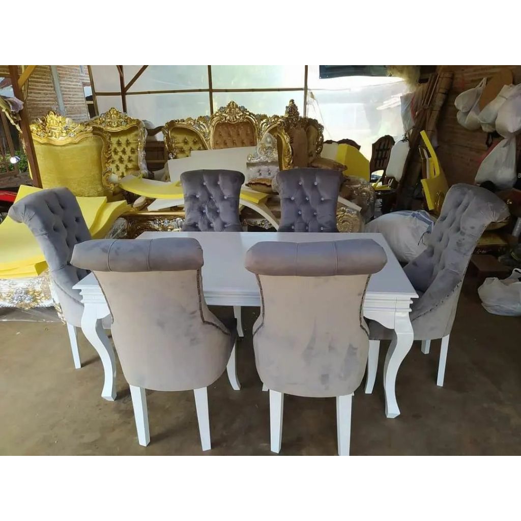 Promo Set Meja Makan Minimalis / meja makan minimalis kursi 6/ set kursi makan duco putih