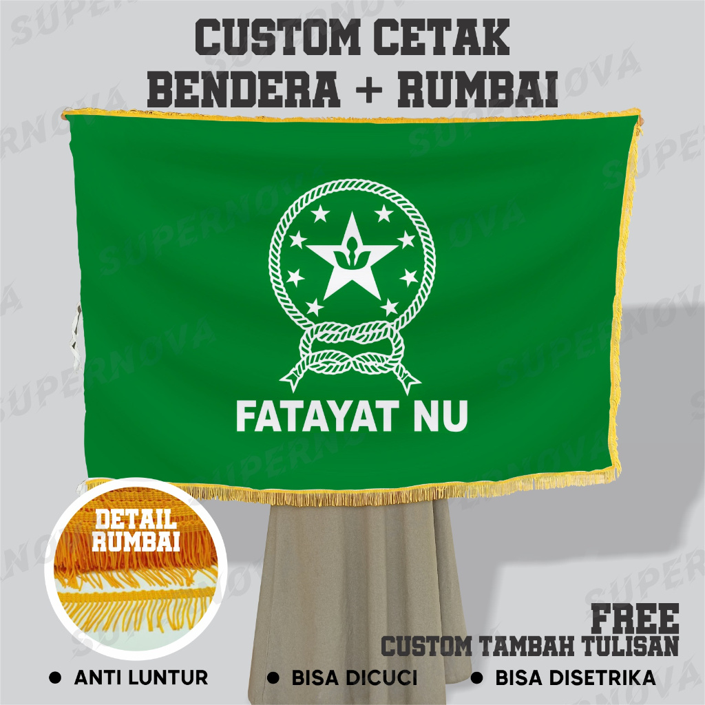 bendera pataka ruangan FATAYAT NU bolak balik 2 sisi plus renda rumbai jumbo