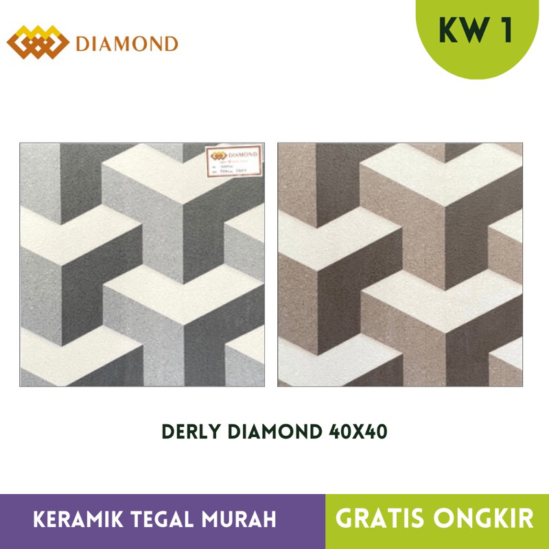 Keramik Teras / Kamar Mandi 40x40 motif 3D diamond Derly