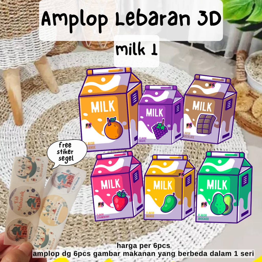 

6pcs amplop lebaran 3D milk