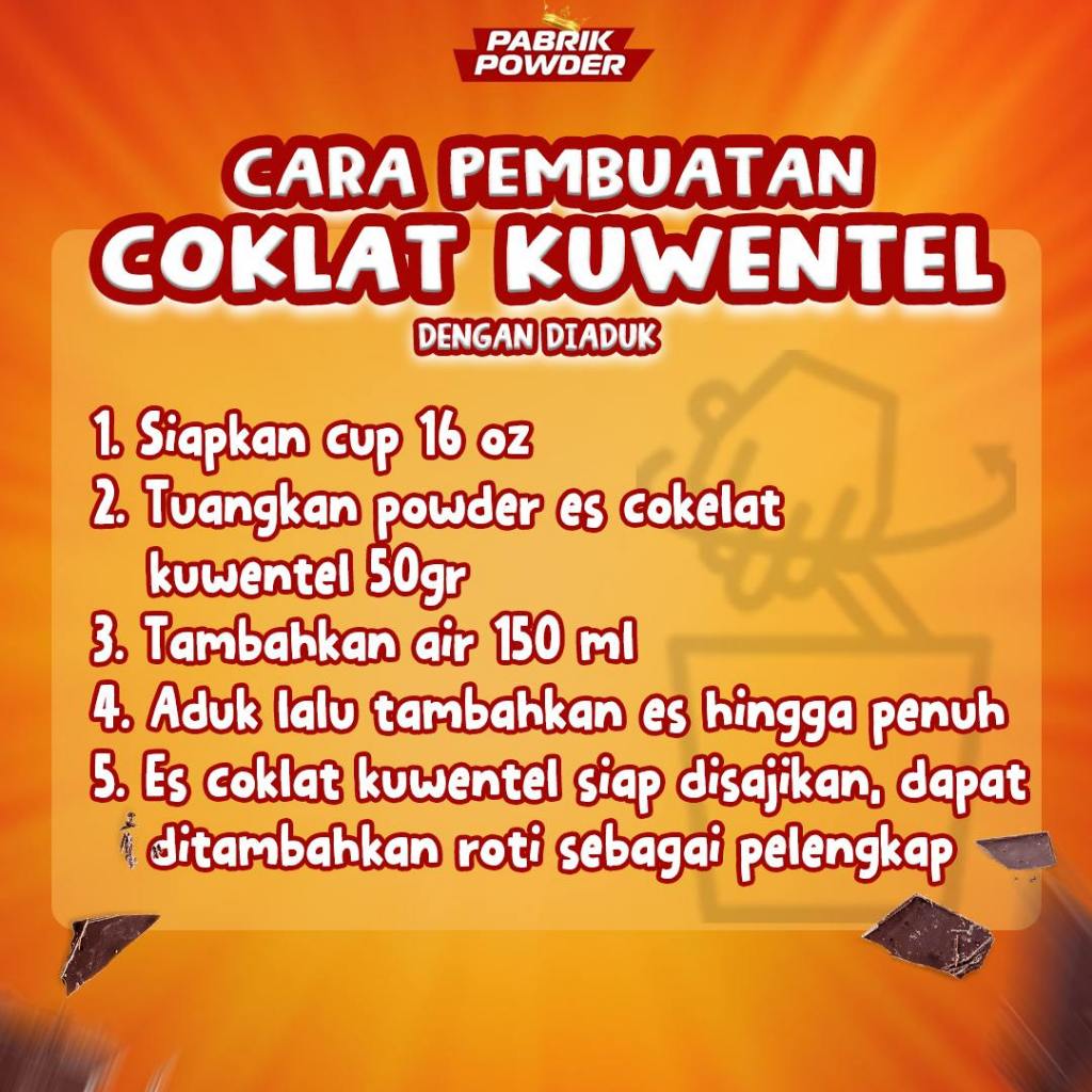 

Piscoklegit_ Powder Coklat Kuwentel , Bubuk Minuman Es Cokelat Kental Manis, Chocolate Powder