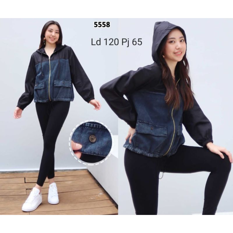 GOI515 Jaket Wanita Jeans 2 warna Hoodie resleting jumbo LD120 PJ65