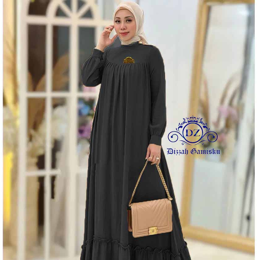 Dres Gamis // Formal Lebaran Hitam Jumbo Premium Original Branded Mewah Kekinian 2024 LD 110 120 130