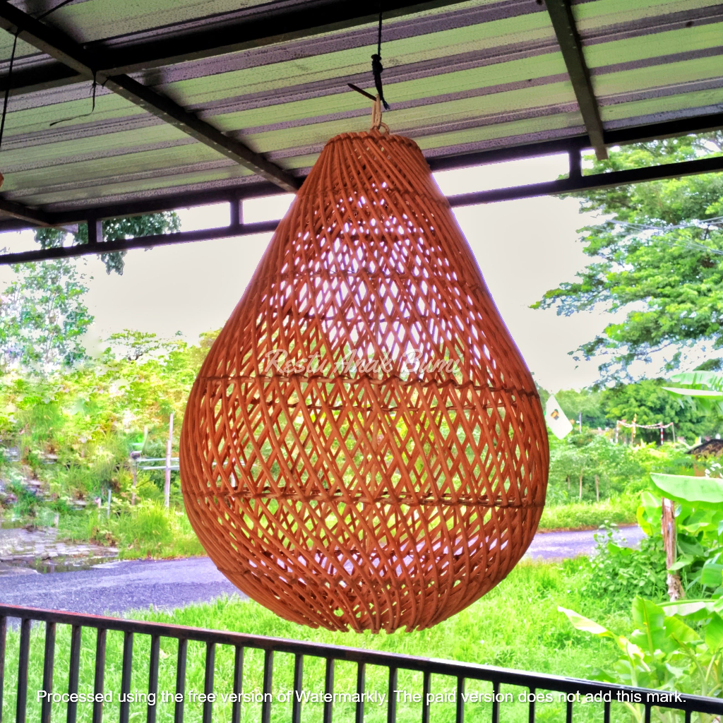 Cup Lampu Gantung  Rotan Bentuk Alpukat Kecil Diameter 30cm Tinggi 50cm l cup lampu l lampu gantung 