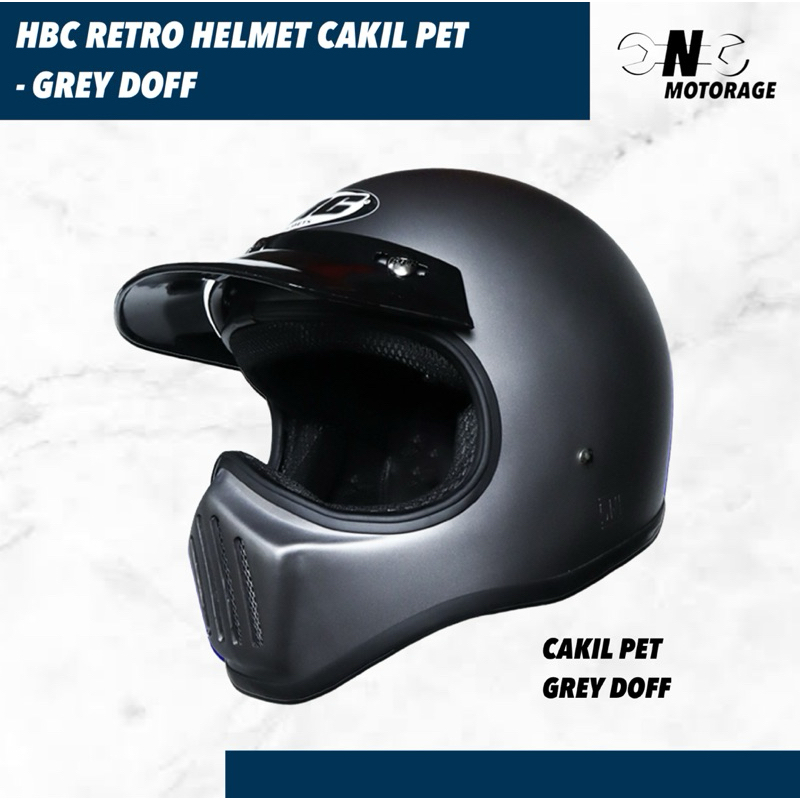 Helm Motor HBC Cakil Pet Full Face Retro - Grey Doff / Abu Doff