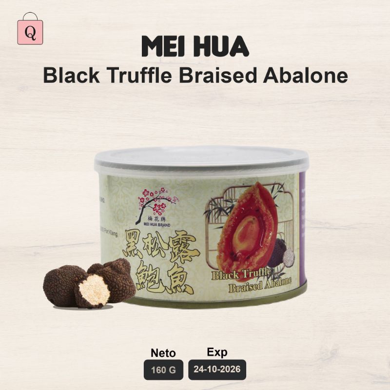 

Mei Hua Black Truffle Braised Abalone 160 g - Kerang Abalon Dalam Kaleng