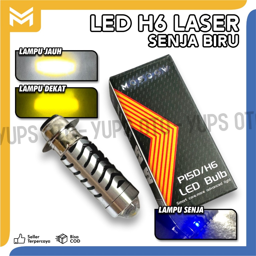 Gratong Lampu Led H6 Laser 2 Warna Putih Kuning Led H6 Laser Motor Universal Bohlam Led H6 Senja