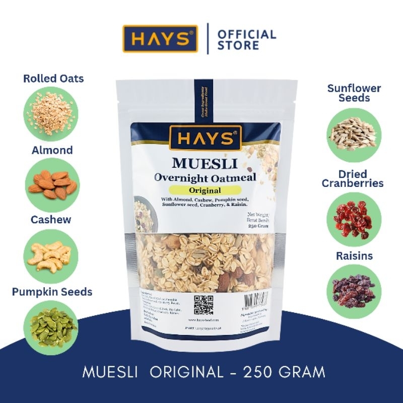 

HAYS Muesli overnight oatmeal original 250 Gram Nuts Seeds & Fruits 250 G