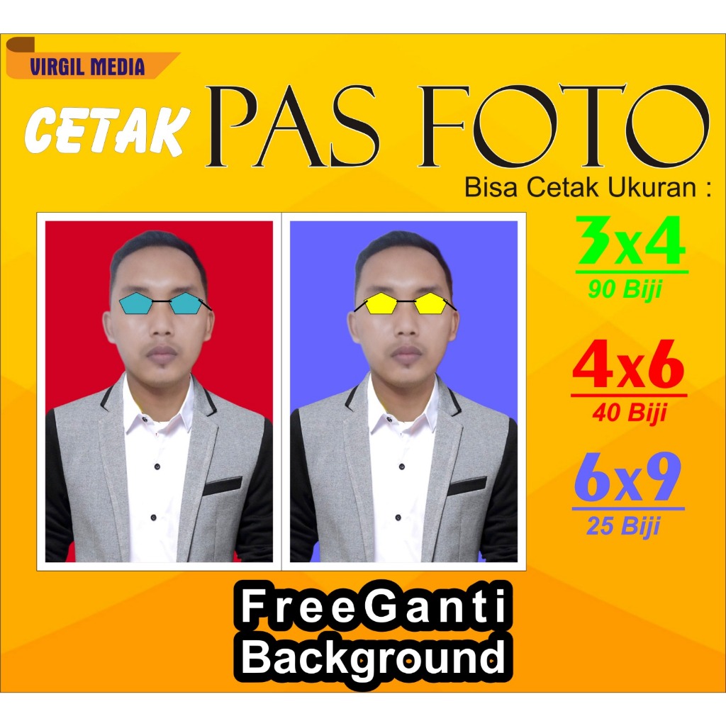 

Cetak pas foto 3x4 / 4x6 / 6x9 (polaroid) bisa ganti Background