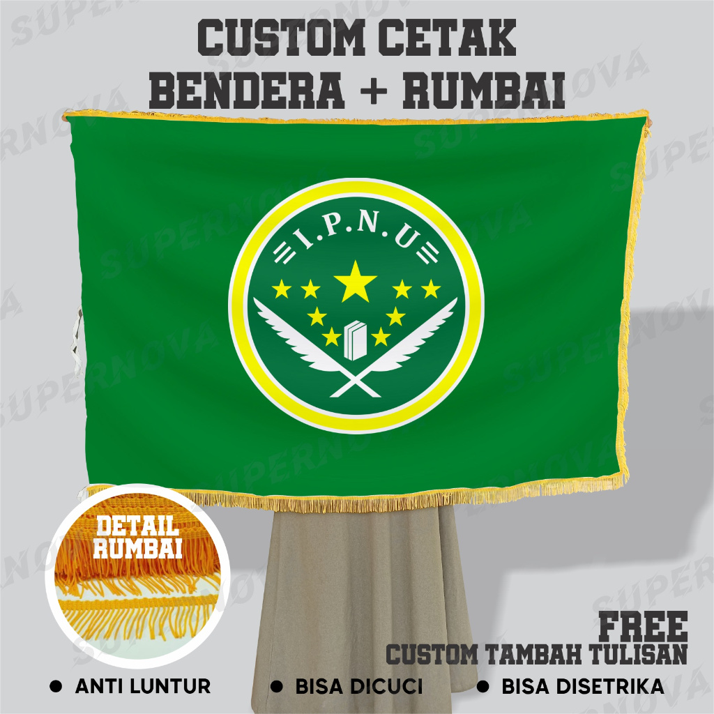 bendera pataka ruangan IPNU NU bolak balik 2 sisi plus renda rumbai jumbo