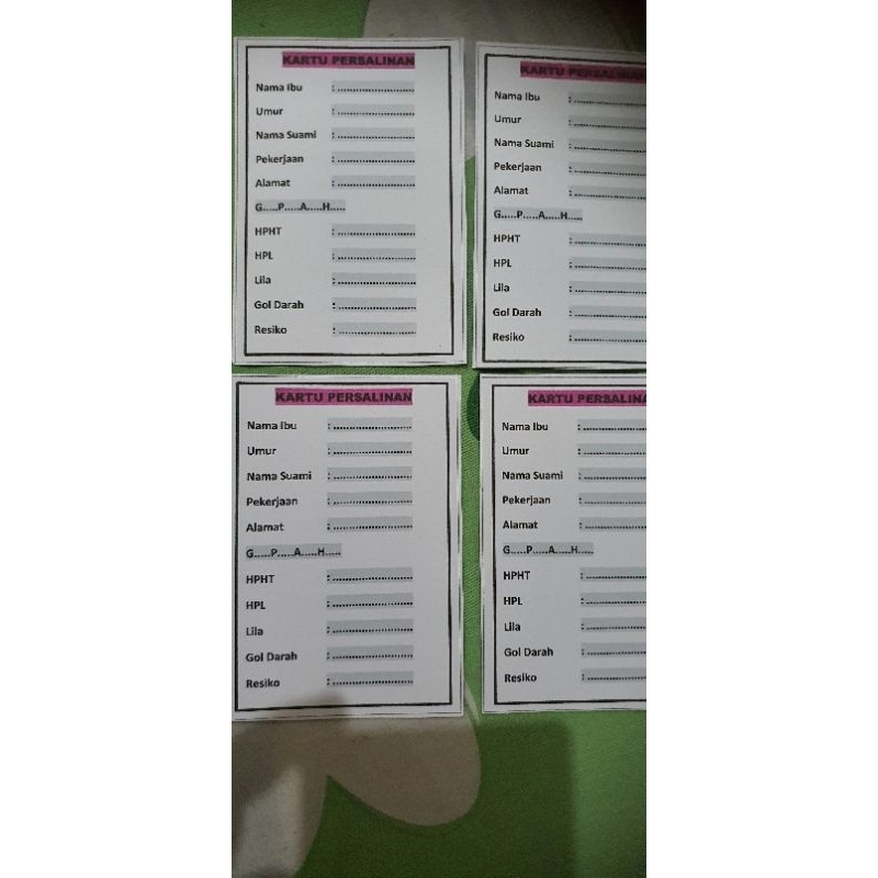 

kartu Persalinan, kartu gizi, imunisasi, KB dll