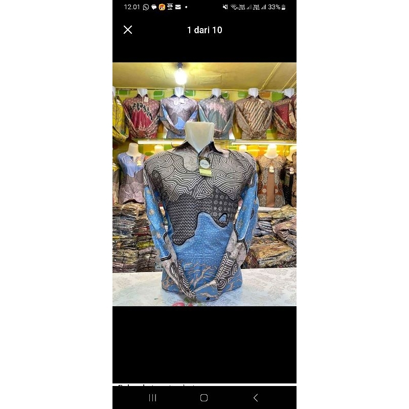 kemeja batik pria lengan panjang warna baby blue