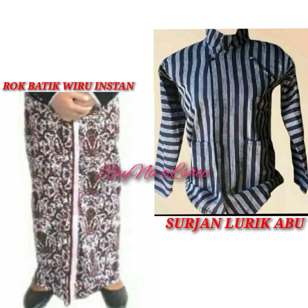 SURJAN LURIK ABU + ROK BATIK WIRU INSTAN | SETELAN PAKAIAN TRADISIONAL MODERN PRIA KHAS ADAT JAWA SO