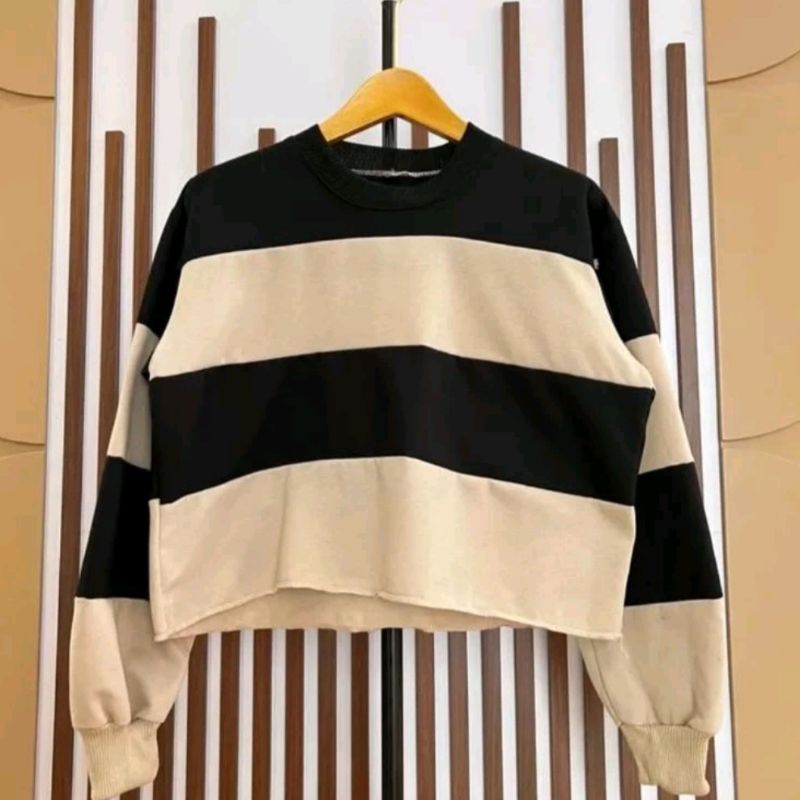 sweater strip oversize seweater crop top wanita oversize baju kaos perempuan viral seweater croop to