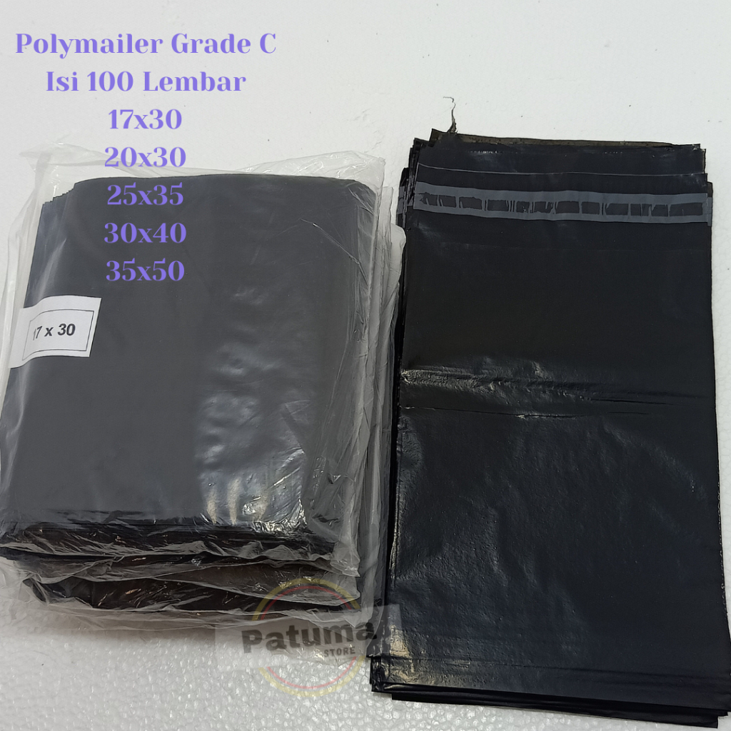 

Polymailer Grade C Hitam Isi 100 Lembar / Polimer Plastik Packing Olshop