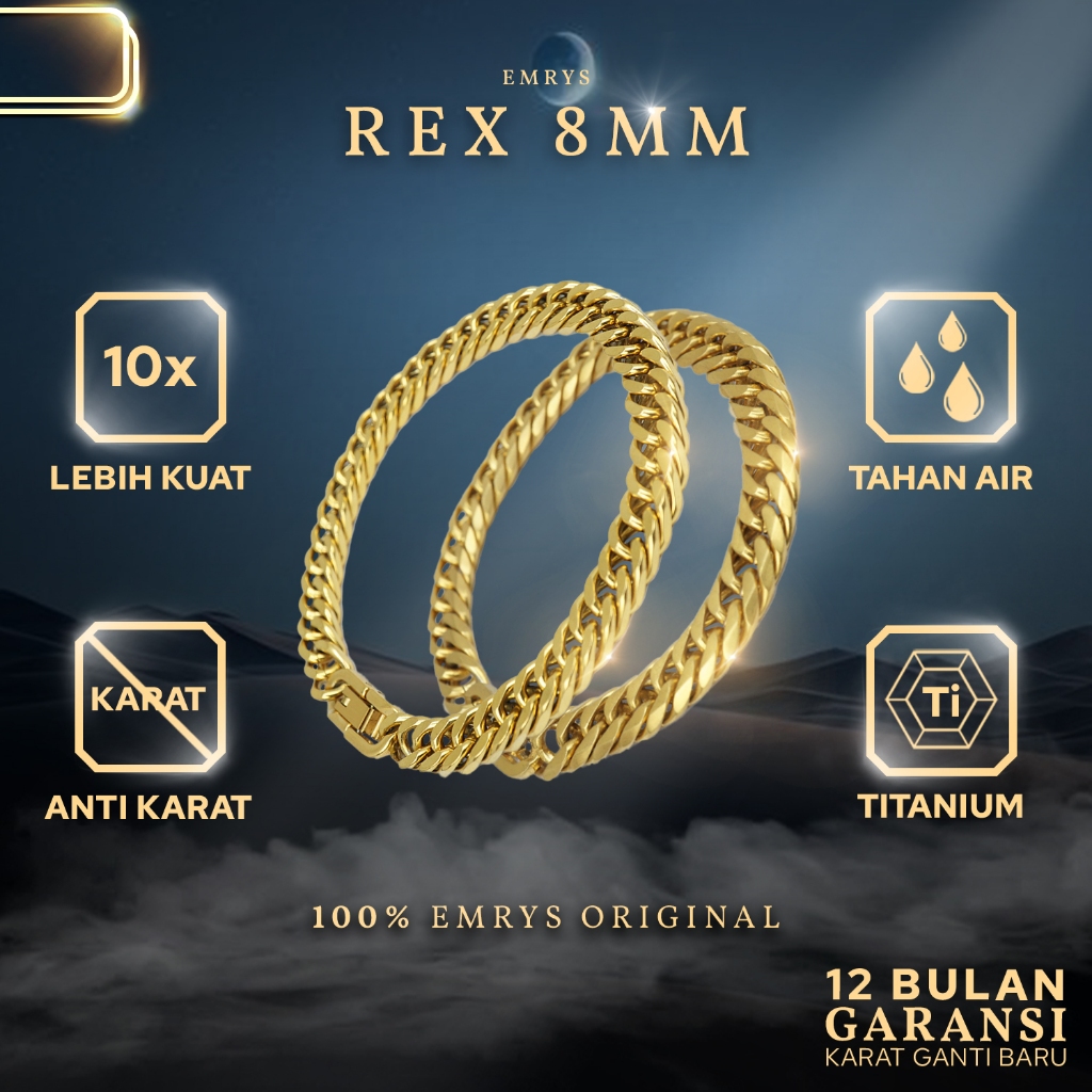 BUY 1 FREE 1 GIFT  Emrys Premium Bracelet REX 8 mm gelang rantai Titanium Pria Wanita