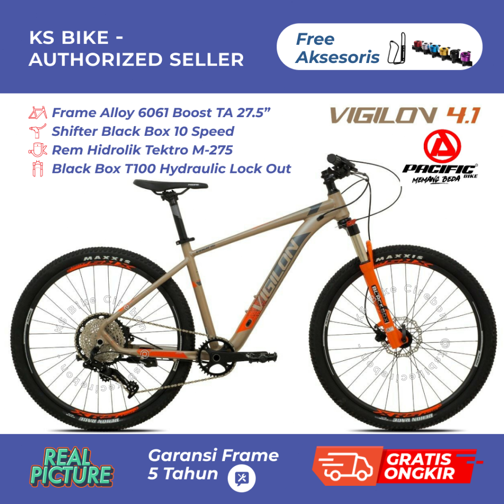 MTB Pacific Vigilon 4.1 27.5 Inch Frame Inner Alloy TA Shifter Gigi 10 Speed Rem Hidrolik Sepeda Gun