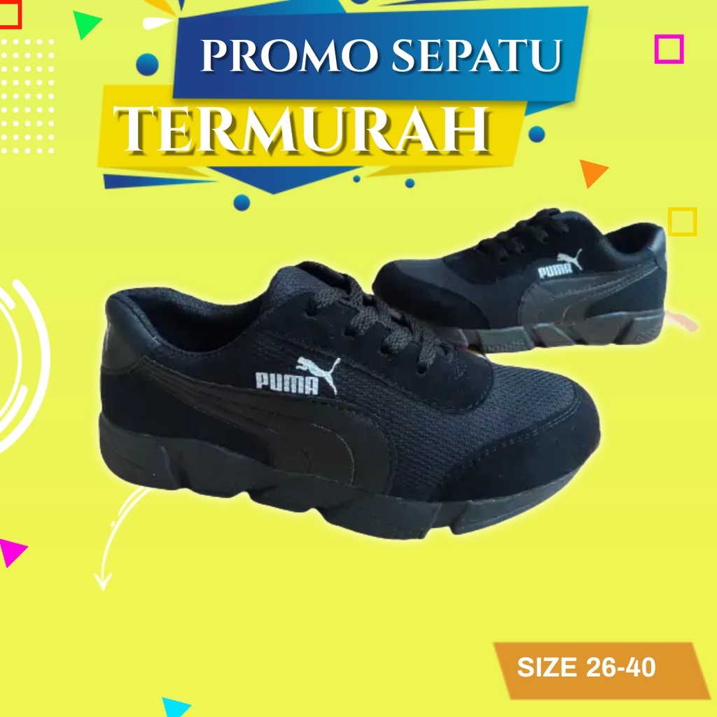 Sepatu Sekolah Anak Laki Laki Perempuan hitam Polos Tali SD SMP SMA