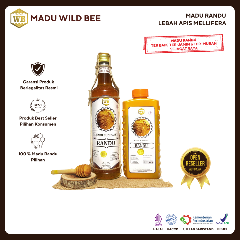 

Madu Randu kemasan jumbo / Lebah Apis Melifera - Garansi Murni & Asli 100% - Wild Bee