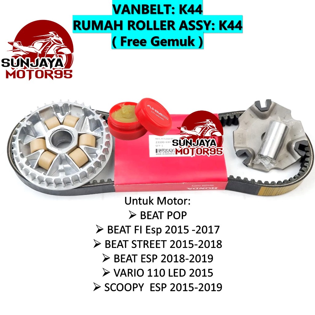 Paket CVT k44 Vanbelt SET Rumah Roller Assy Beat Pop - Beat eSP FI - Scoopy eSP -  Beat Street - Var