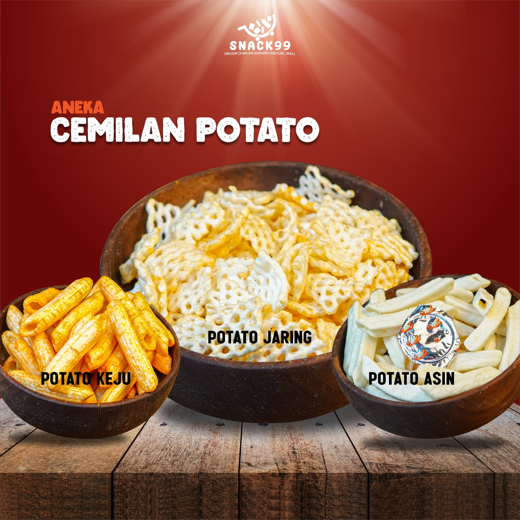 [ Terlaris Snack 99 Pusat Jajanan Grosir  ] Snack Cemilan Potato Asin Keju Gurih Pedas Renyah Bandun