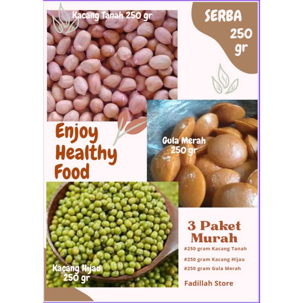 

PAKET SEHAT PRODUK KACANG TANAH,KACANG HIJAU,GULA MERAH 250 GRAM