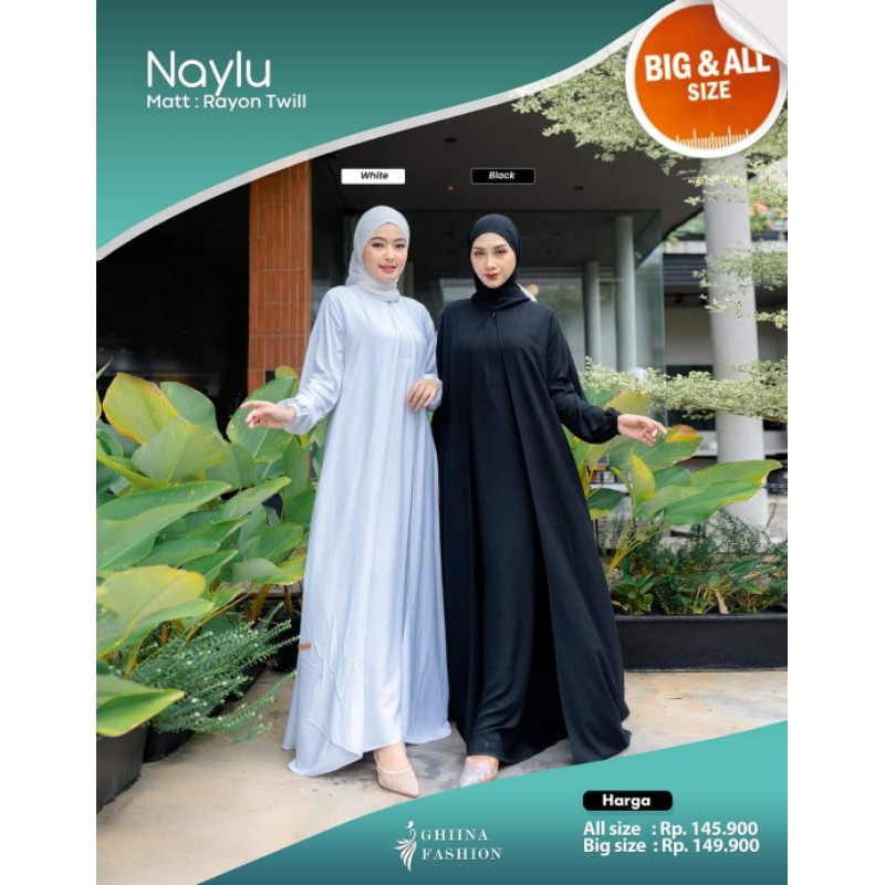 NAYLU DRESS BY GHINA FASHION GAMIS POLOS BLACK WHITE MUSLIM DEWASA
