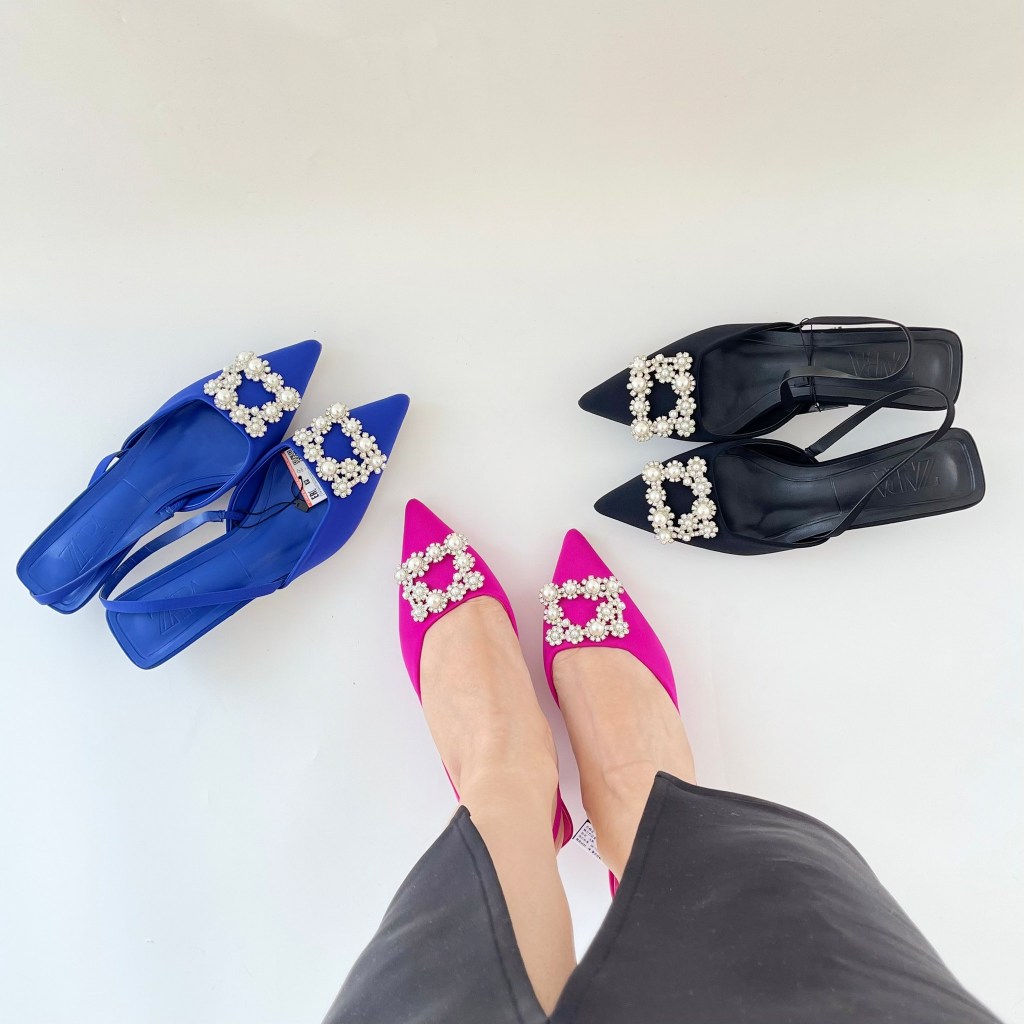 ZR ZARA SEPATU HAK PESTA BUCKLED EMBELISSHED SLINGBACK STILETTO PUMS HEELS 01753