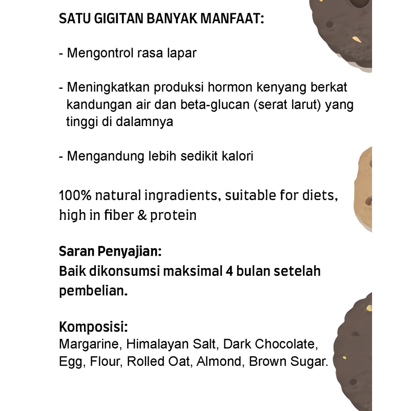 

RB22 Oat & Almond Dark Choco Cookies - Cookies Sehat Rendah Kalori