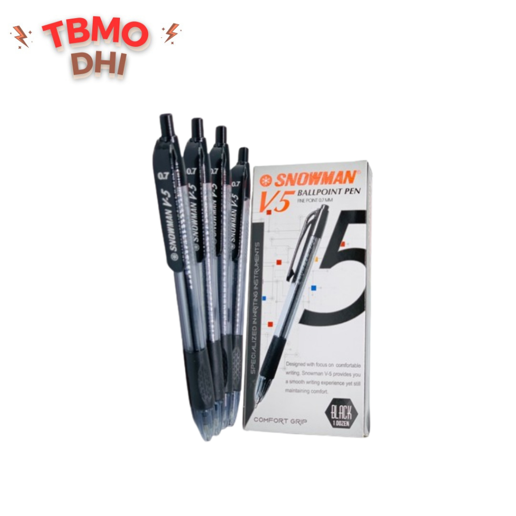 

BOLPEN SNOWMAN V-5 Hitam Isi 12 Pcs / Pulpen Bolpoin Snowman V5 V 5 V-5 0.7 mm