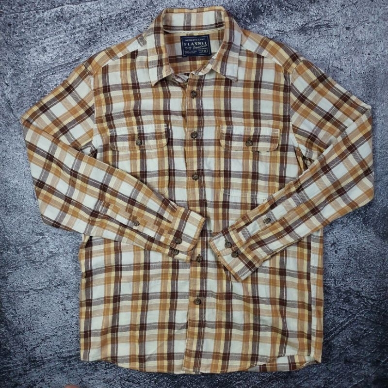 kemeja uniqlo preloved flannel cokelat kuning