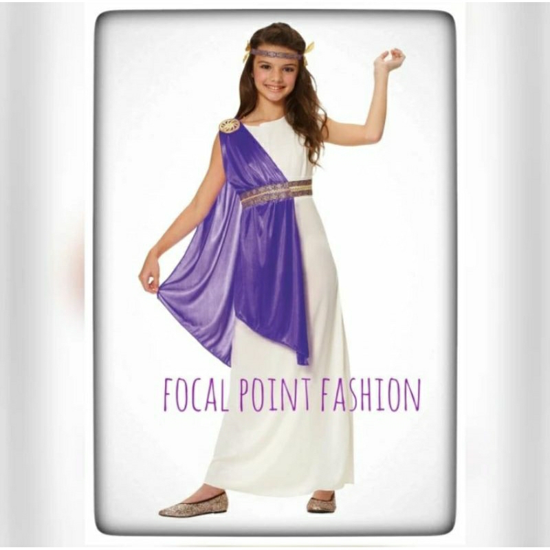 kostum Athena Yunani anak Greek goddess costume