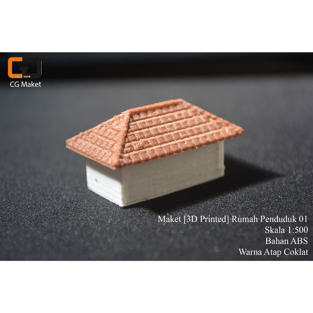 [3D Printed] Maket Rumah Penduduk 01_ Skala 1:500_Atap Coklat (Brown)