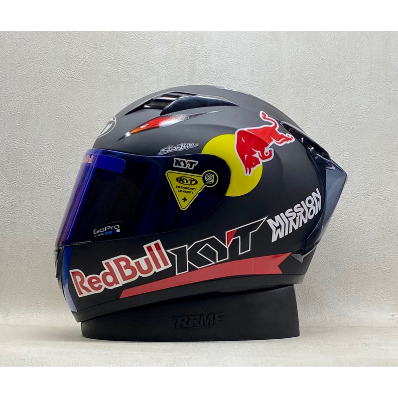 KYT R10 Solid Black Doff || Paket Stiker Redbull Red - Visor Iridium - Helm Full Face