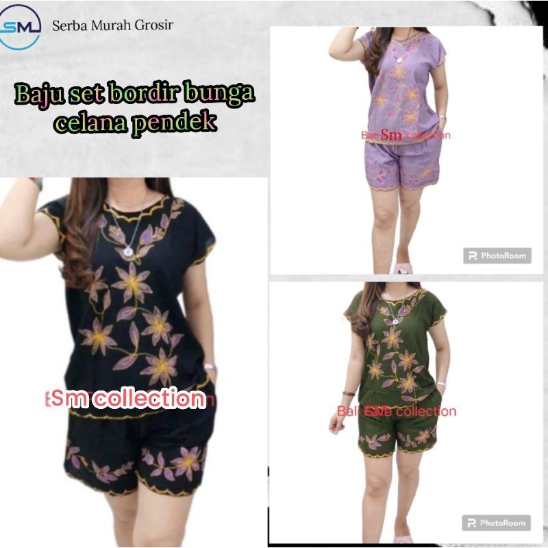baju santai/baju bordir bunga/baju set celana/baju set bordir bunga celana pendek