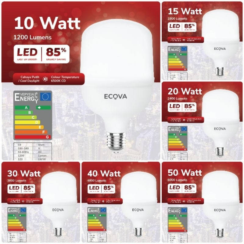 Lampu / Bohlam ECOVA 30 Watt | 40 Watt