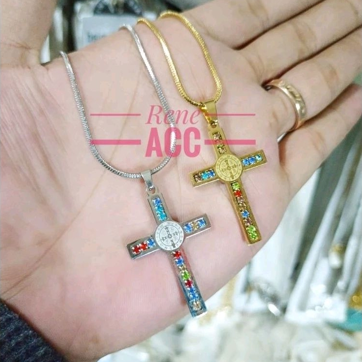 COD Kalung Titanium Salib Mata Warna Pria wanita